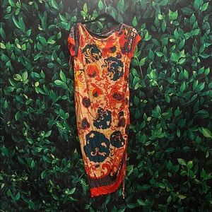 Jean Paul Gaultier Red and Blue Floral Midi Dress